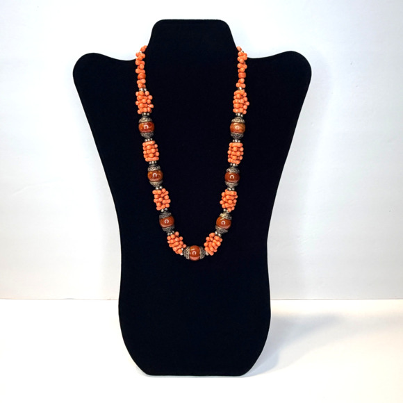 Unbranded Jewelry - Vintage Tribal Faux Coral & Carnelian Statement Necklace | Boho Ethnic Beaded